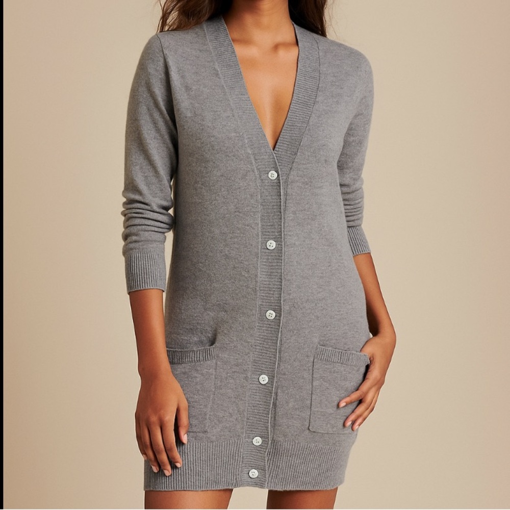 Lumiere | Gray Longline Cardigan Angola Wool Blend Medium Button Up Sweater